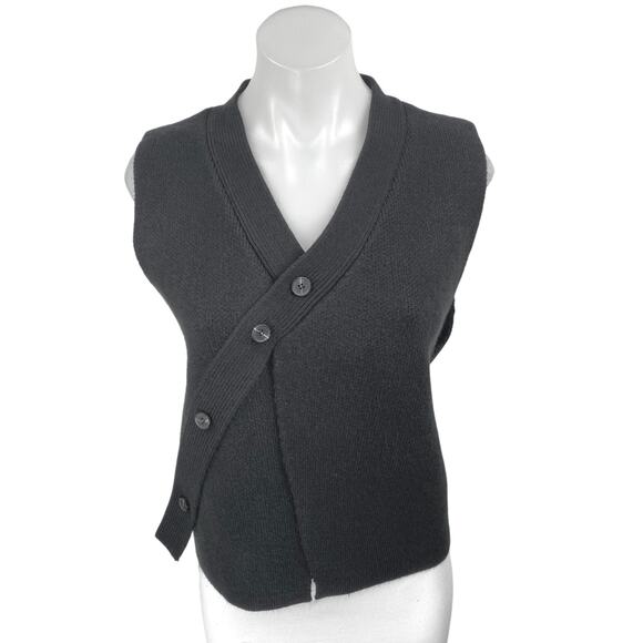 NEW S. Deer Womens Black Sleeveless Knit Asymmetric Button Up Cardigan Sweater S - Picture 1 of 5